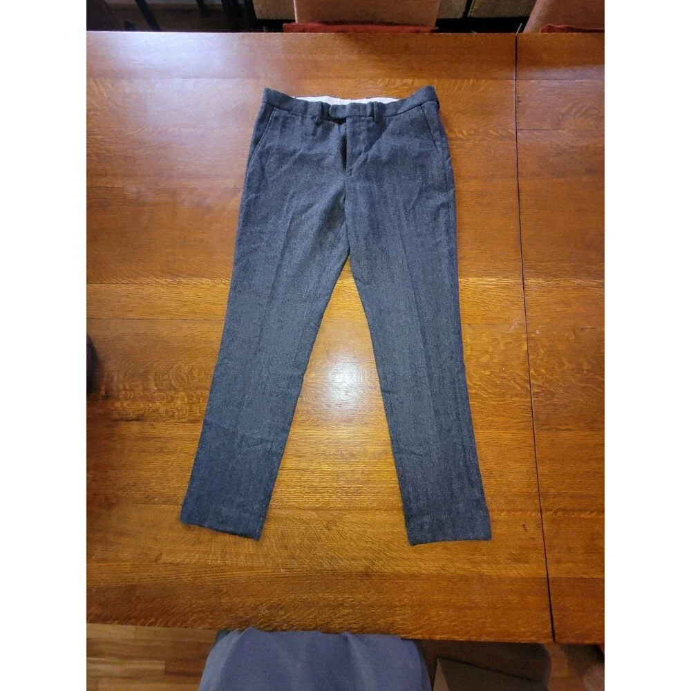 J.CREW Bowery Slim Fit Gray Herringbone Wool Blend Tweed Dress Pants Men 34x32